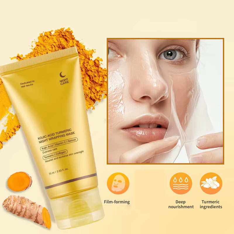 75Ml Kojic Acid Turmeric Night Wrapping Facial Mask Moisturizing Brightening Peel-Off Mask Improve Dullness Oil Control Care