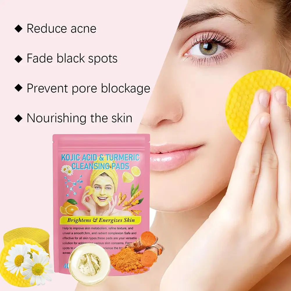 40/50Pcs Kojic Acid Turmeric Cleansing Pads Curcuma Longa Root Facial Sponges Exfoliating Pads Daily Cleansing Skin Care Product